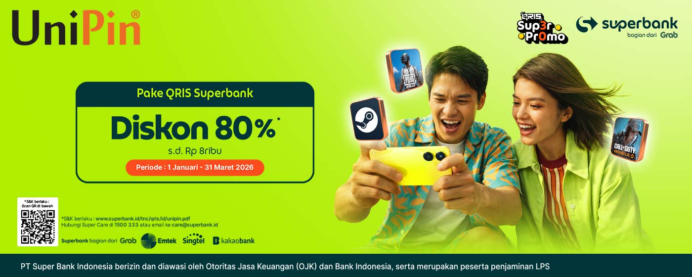 Top Up Game di UniPin Makin Hemat! Diskon Hingga 80% Pakai QRIS Superbank